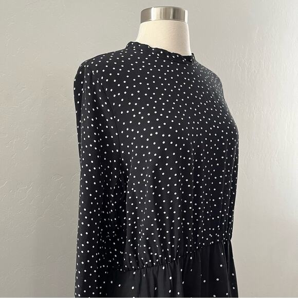 Warehouse UK Polka Dot Dress Women's Size 12 Black Cut-Out Long Sleeve Stretch - Picture 4 of 12